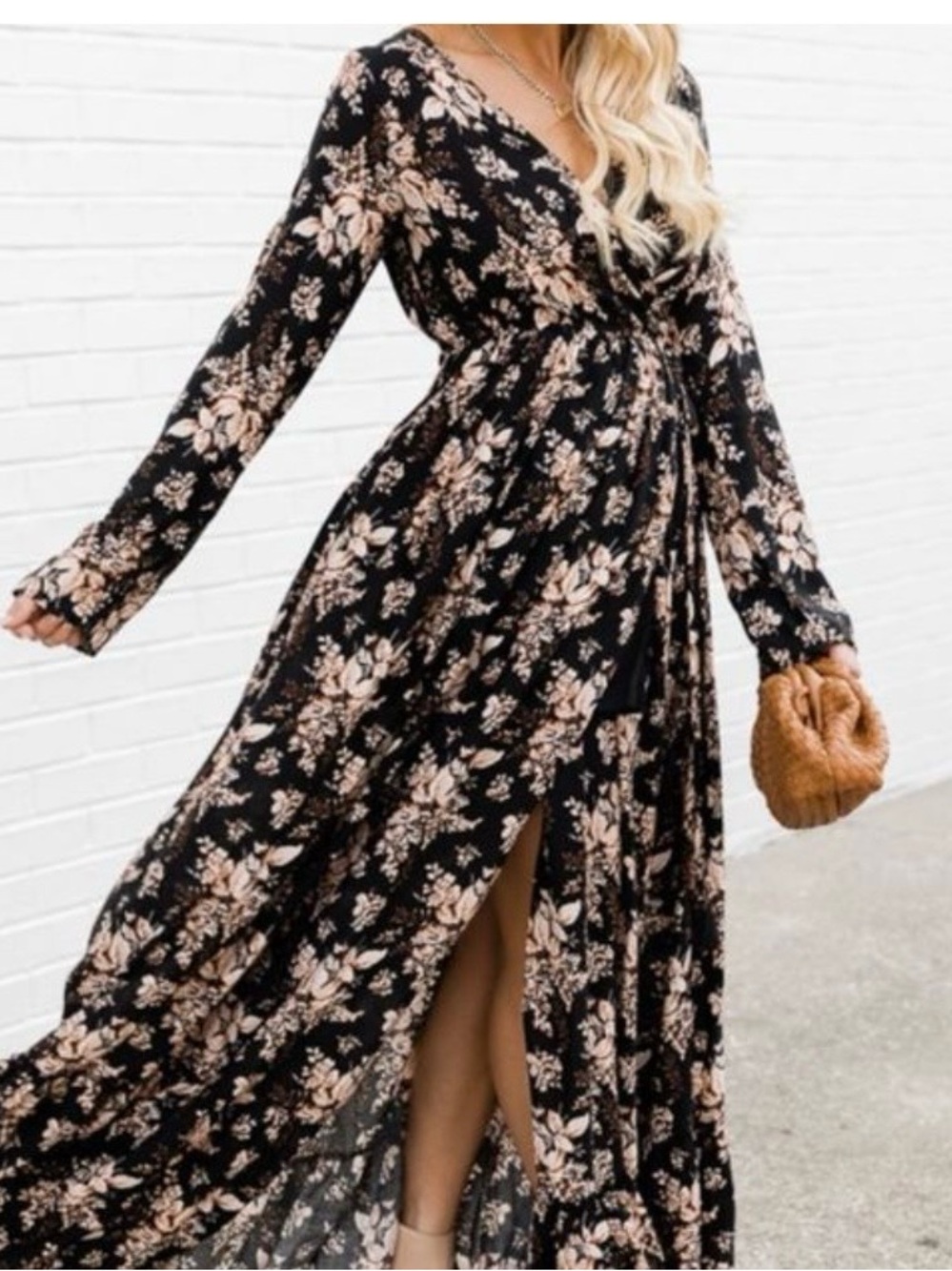 Pink Lily Black Floral Wrap maxi Dress
